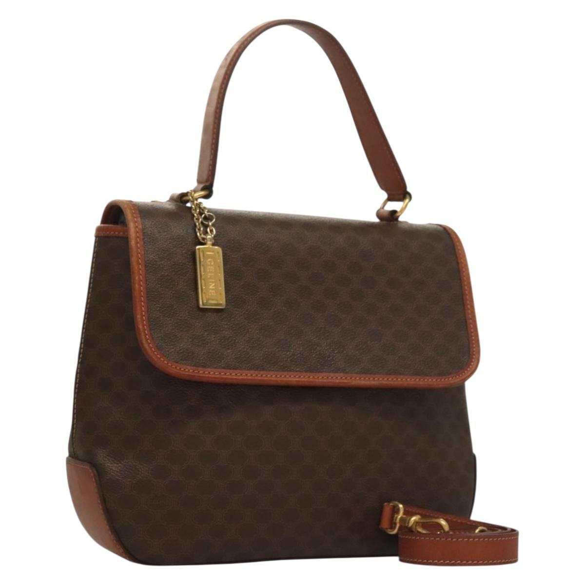 Celine Macadam Canvas Hand Bag Pvc Leather 2way Brown Gold Auth 132850